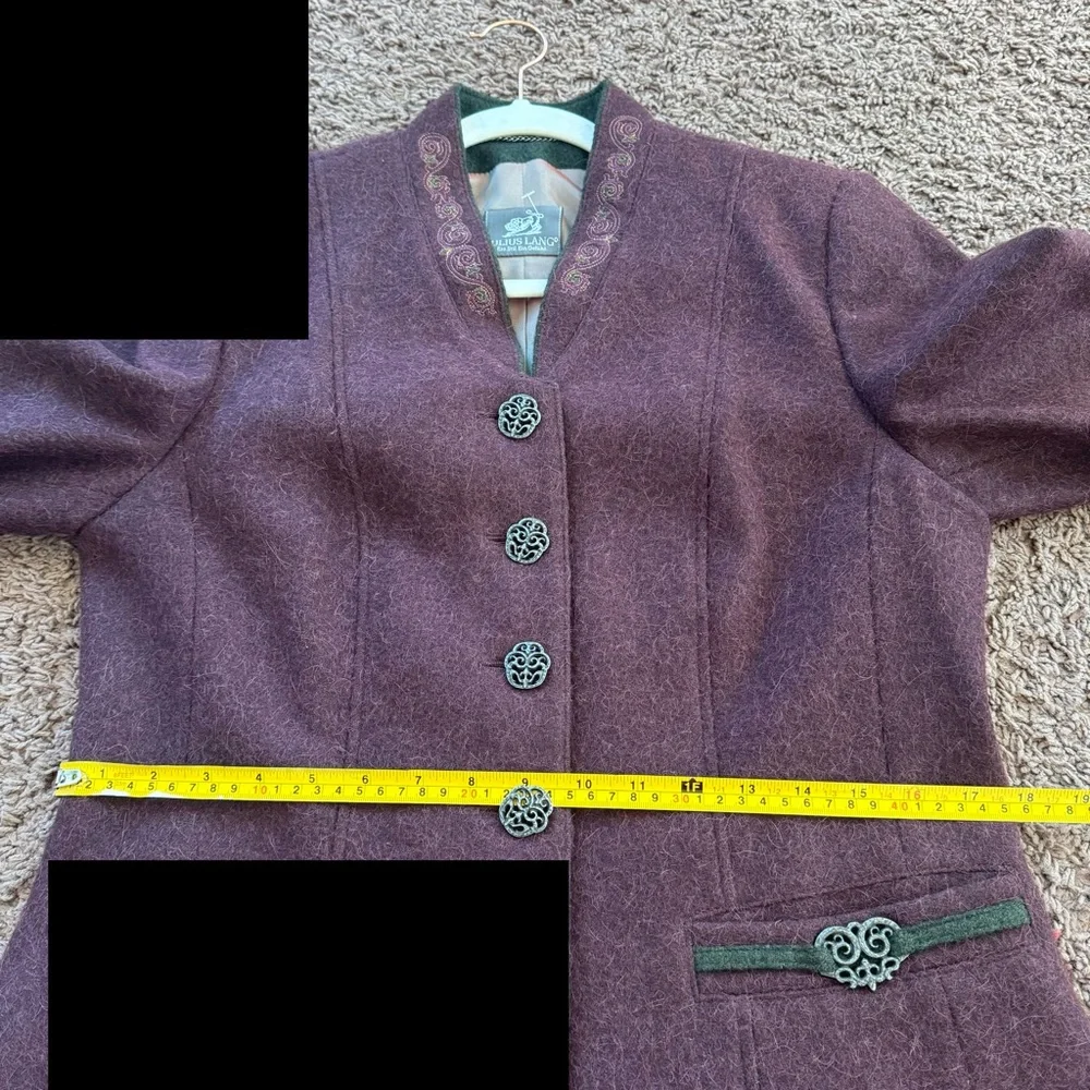Julius Lang Burgundy Alpaca Wool Blazer Purple Victorian Size M 36 6 - Picture 10 of 12
